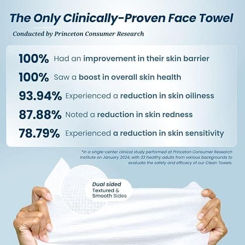 Clean Skin Club Clean Towels XL, 100% USDA Biobased Face Towel, Disposable Face Towelette, Makeup Remover Dry Wipes, Ultra Soft, 50 Ct, 1 Pack thumbnail 3