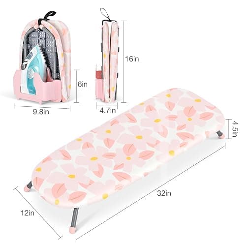 APEXCHASER Small Ironing Board with Iron Holder, Compact Ironing Board with Non-Slip Feet, Portable Tabletop Ironing Board with Cotton Cover for Small Spaces and Travel, Pink, P1232D5-16Pink - Pink - With Holder thumbnail 2