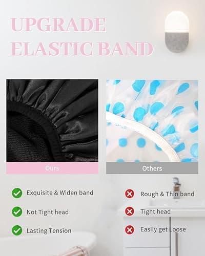 Aquior Shower Cap,Terry Lined Shower Cap for Women Reusable, Triple Layer Waterproof Bath Cap, Extra Large for Women Long Hair(Black) thumbnail 4