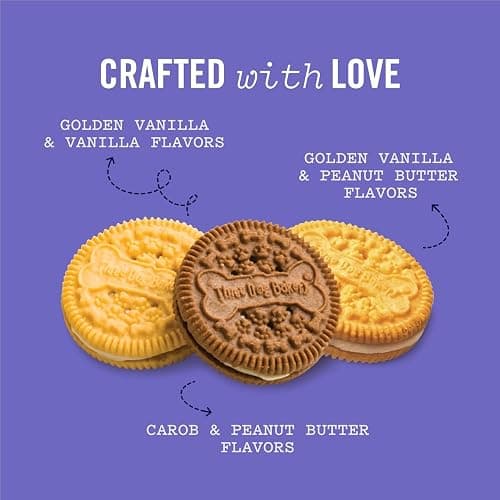 Three Dog Bakery Lick'n Crunch Sandwich Cookies Premium Dog Treats with No Artificial Flavors, Carob/Peanut Butter, Golden/Vanilla, 39 Ounces (Pack of 1) thumbnail 4
