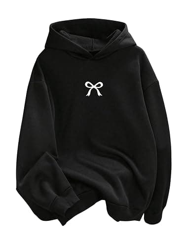 RoseSeek Girl's Bow Graphic Long Sleeve Hoodie Hooded Neck Casual Sweatshirt Pullover Tops - Image 1