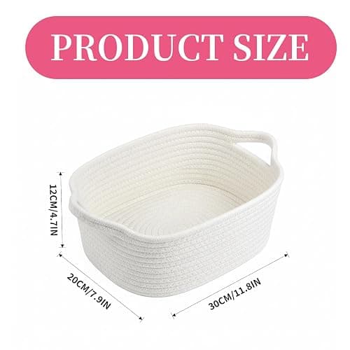 Woven Basket – Small Woven Storage Basket With Handle, Gift Basket Empty, Small Baskets for Gifts, Cotton Rope Basket for Dog Toy, Towel, Easter Egg, Home Organisation, Nursery, Bathroom, Bedroom thumbnail 3