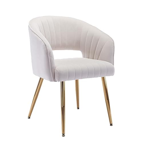 KCC Velvet Desk Chair Upholstered Tufted Chairs Dining Chairs 1 PC & Cream | Modern Accent Armchair Tufted Vanity Chairs with Gold Metal Legs Dining Chair for Dining Room Living Room Restaurant - Image 1