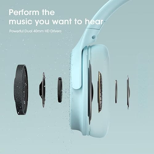 DOQAUS Bluetooth Headphones Over Ear, 70H Playtime,3 EQ Modes, with ENC Mic | HiFi Stereo Sound, Deep Bass, Soft Memory Foam Earpads, Headphone Wireless for Phone PC Travel Home Office, Blue thumbnail 5