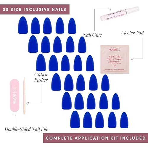 Glamnetic Press On Nails - Cobalt Blue | Opaque Bright Vibrant Blue Short Almond Fake Nails, Salon Quality | 15 Sizes - 30 Nail Kit thumbnail 4