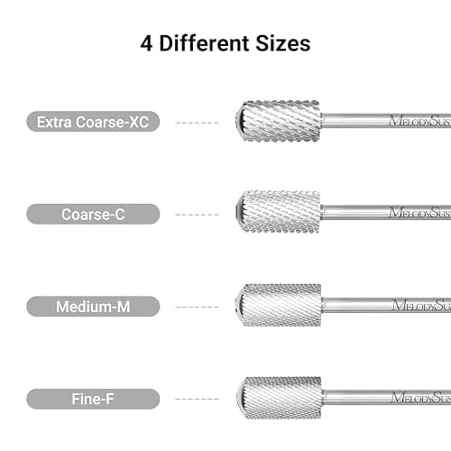 MelodySusie Safety Nail Drill Bits, 3/32'' Smooth Round Top Large Barrel Carbide Bits, Suitable for Manicure Pedicure Cuticle Gel Polishing, Beginners Bits, Silver, Series Bit-S, Fine thumbnail 3