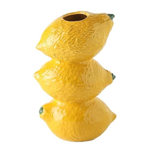 BestAlice Lemon Vase for Flowers Cute Ceramic Decorative Lemon Vase Vintage Inspired Lemon Vase Creative Fruit Lemon Flower Arrangement for Home Kitchen Decorations (Yellow, 4.7x7.3in), 230307MQ02 - Yellow - 4.7x7.3in thumbnail 4