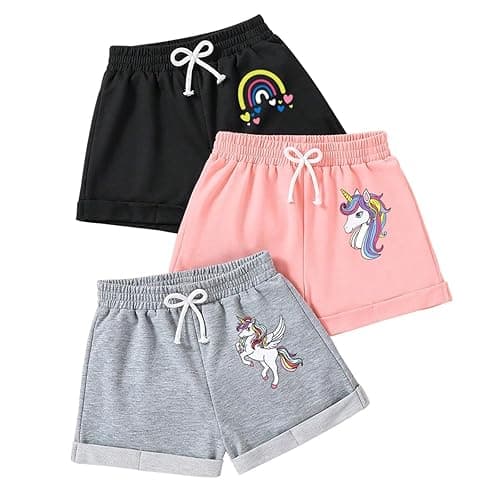 Nivne Tco Toddler Girl Shorts - Cartoon Unicorn Print Shorts Set- Kid Shorts 3 Pack Pants Sets(3-7T)
