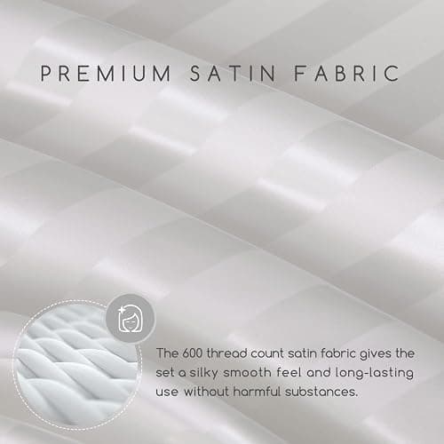 MR&HM Satin Bed Sheets, Twin Size Sheets Set, 3 Pcs Silky Bedding Set with 15 Inches Deep Pocket for Mattress (Twin, Ivory Striped) thumbnail 3