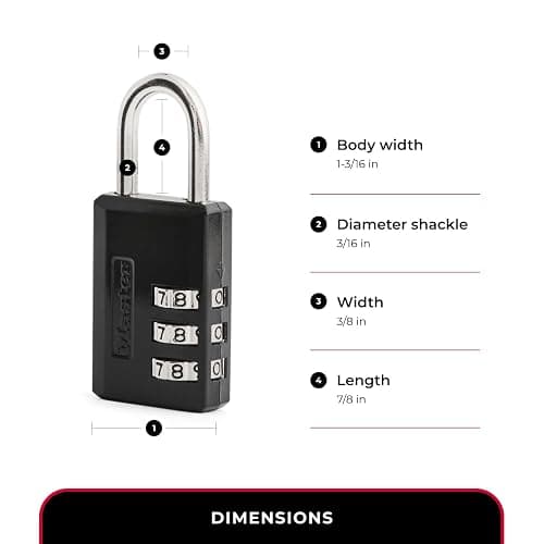 Master Lock Black Combination Padlock, Indoor Gym Locker Lock with Customizable 3-Digit Code for Luggage, Backpacks, Cabinets, 647D thumbnail 5