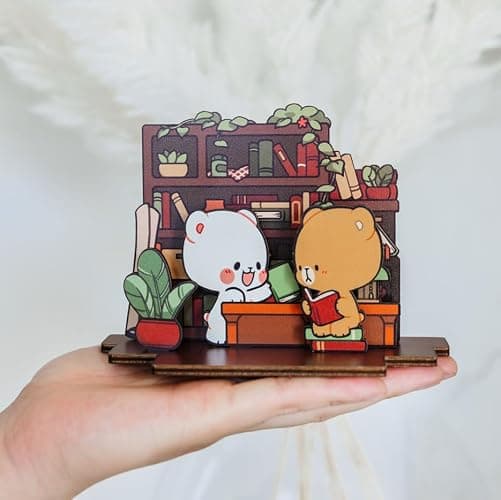Milkmochabear Tranquil Study Wooden Standee Authentic Merchandise (6.3" x 4.1" Inches) Cute Adorable for Home Office Décor Gifts Decoration Decorative Shelves thumbnail 2