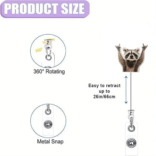 Funny Raccoon Badge Reel Retractable Acrylic Alligator Badge Clip Cute Badge Reel Holder Nurse Doctor Name Tag Badge Clip for Nurse Doctor Office Worker ID Card Decor - Style 08 thumbnail 3