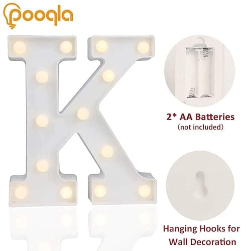 Pooqla LED Marquee Letter Lights Sign, Light Up Alphabet Letter for Home Party Wedding Decoration K thumbnail 3