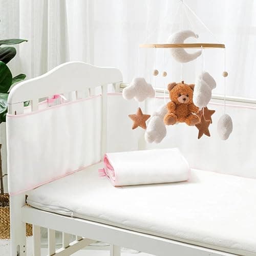 Uixxducc Mobile Baby Windspiele, Babybett Mobile 3D Bär Hase Kaninchen Wolken, Kinderzimmer Hängende Bettglocke, Neugeborenen Geschenk für Baby Jungen und Mädchen (Braun Bär) thumbnail 8