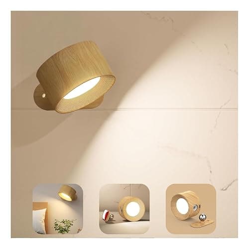 AKSDA Battery Operated Wall Light, LED Wall Sconce with 3 Color Modes 3 Brightness Levels 360°Rotation Lighting Touch Control, Wall Mounted Lamp Cordless Wall Lamp for Bedroom Reading Bedside-1Pack - Image 1