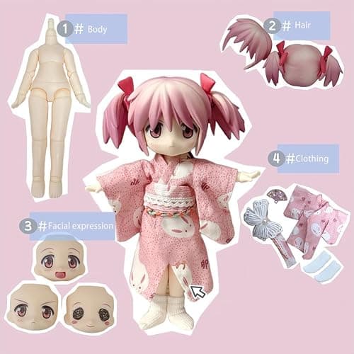 YLQANONG Kaname Madoka Figures Movable Interchangeabl Face Real Cloth Anime KanameMadoka Jointed Figure Statues PVC Anime Action Figurine 5.5IN thumbnail 4
