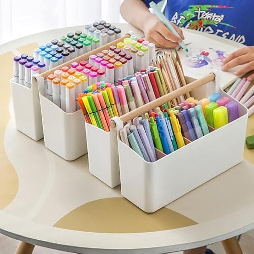 Vidifor Large Plastic Portable Caddy with Handle, Storage Organizer Bin with Adjustable Dividers for Art Supplies, Crafts, Colored Pencils, Makeup Desk thumbnail 3