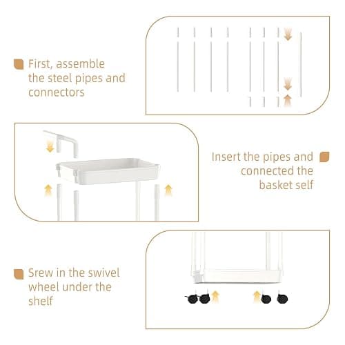 Volnamal Diaper Caddy, 3 Tier Rolling Cart for Baby Essentials, Off-White | Movable & Easy Assemble Cart for Newborn Nursery Essentials, Diaper Storage Organizer for Changing Table&Crib, Baby Registry thumbnail 8