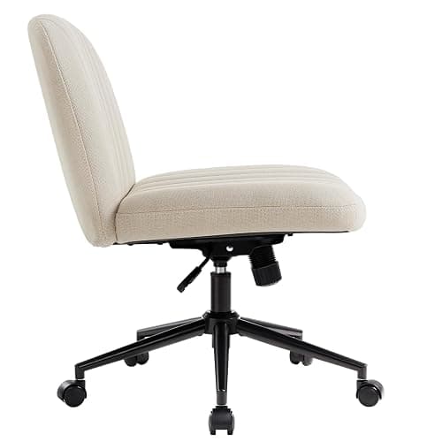 IWMH Armless Office Chair, Desk Chairs with Wheels,Ergonomic Criss Cross Legged Chair with Fabric Padded,Height Adjustable Wide Seat Computer Chairs,Mid-Back Swivel Vanity chair for Home Office(Beige) - Beige With Wheels thumbnail 9