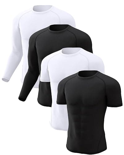 CL convallaria 4 Pack Compression Shirts Men Long Short Sleeve Cooling Dry Rash Guard Athletic Workout T Shirt for Sports - Image 1