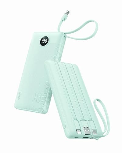 VRURC Portable Charger for iPhone, Compact Travel Power Bank 10000mAh, USB C Battery Pack 4 Outputs 3 Inputs, Slim Phone Charger with Cables for iPhone 17 16 15 14 13,Samsung Galaxy-Green(1 Pack) - Image 1