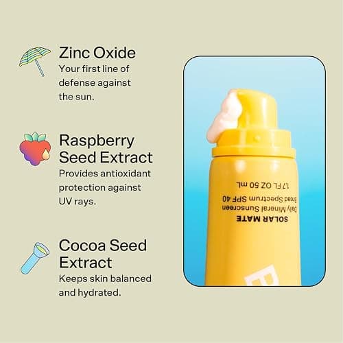 Bubble Skincare Solar Mate Mineral Face Sunscreen Broad Spectrum SPF 40 - Zinc Oxide Sunscreen with Blue Light Protection & Ginseng Extract - Sheer, Lightweight Coverage With No White Cast (50ml) thumbnail 4
