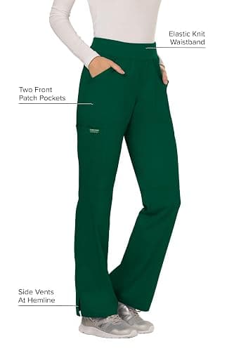 Cherokee Women Scrub Pant with Straight Leg Pull-on Pant Medical Bottom with 4 Pocket & 2-Way Stretch Fabric - WW110 - X-Small Tall - Hunter Green thumbnail 2