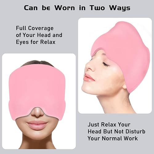 Headache Relief Hat for Migraine Relief, Tension, One Size Fits All Headache Cap with Reusable Ice Gel Pack for Puffy Eyes, Stress Relief (Pink) thumbnail 3
