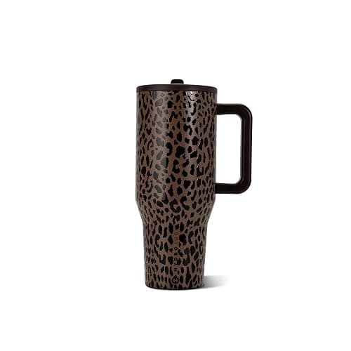 HydroJug Traveler 32oz, Insulated Tumbler with Handle & Straw, Brown Leopard - Image 1
