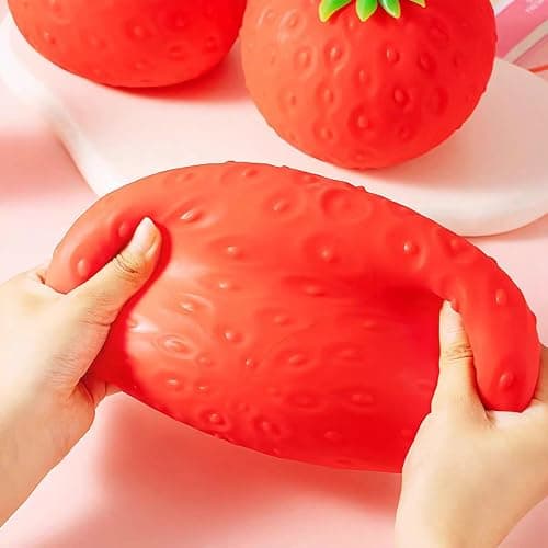 Giant Strawberry Squishy, Jumbo Realistic Strawberry Stress Ball, Large Squeezable Toy Fruit Ball, Big Strawberries Squishies Fidget Adults, Party Favor Slow Rise Pressure Release Toy (Large 7IN 1PC) thumbnail 5