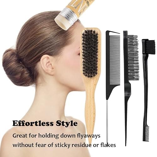 4 Pack Slick Back Hair Brush with Wax Stick, Boar Bristle Hair Brush & Sleek Brush & Wax Stick Set for Hair Smooth Frizz & Flyaways thumbnail 4