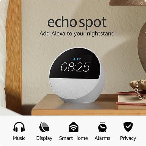 Echo Spot (newest gen), Smart alarm clock with vibrant sound + Alexa, Glacier White thumbnail 7