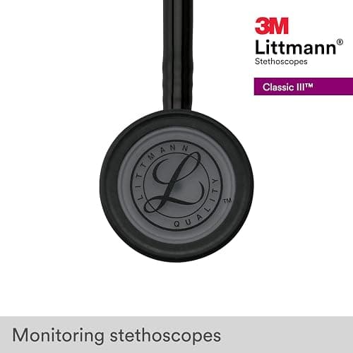 3M Littmann Classic III Monitoring Stethoscope, 5803, More Than 2X as Loud, Weighs Less, Stainless Steel Black-Finish Chestpiece, 27" Black Tube, Stem and Headset thumbnail 8