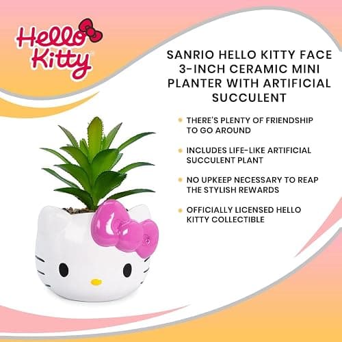 Silver Buffalo Sanrio Hello Kitty Face 3-Inch Ceramic Mini Planter with Artificial Succulent thumbnail 6