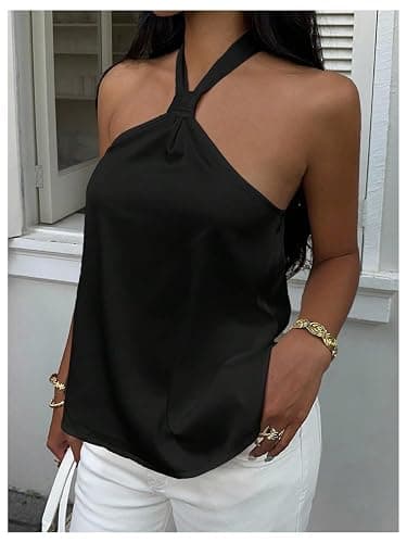 SOLY HUX Women's Summer Halter Tops Silk Satin Tie Backless Sleeveless Going Out Top thumbnail 3