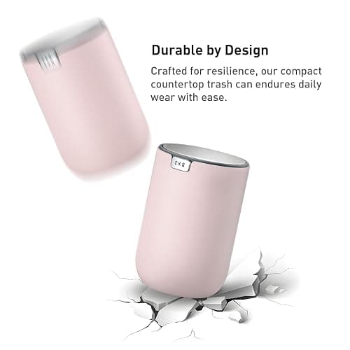 EKO Mini Desk Trash Can with Swing-Top Lid 0.4 Gallon Small Table Round Wastebasket for Office, Home, Car (Pink) thumbnail 6