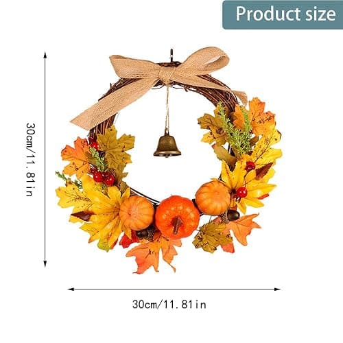 Ahornblatt Herbst Kranz, Halloween Kranz, Kürbis Herbst Kranz, Künstlicher Herbst Haustür Kranz für Drinnen Draußen, Hochzeit Erntedankfest Abendessen Party Kamin Weihnachts Dekoration thumbnail 3