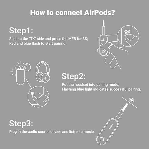 UGREEN Bluetooth Transmitter Receiver for 2 AirPods or BT Devices, Bluetooth Wireless Transmitter for Headphones, 3.5mm Aux Audio Jack Adapter for in-Flight TV Car Home Stereo System thumbnail 8