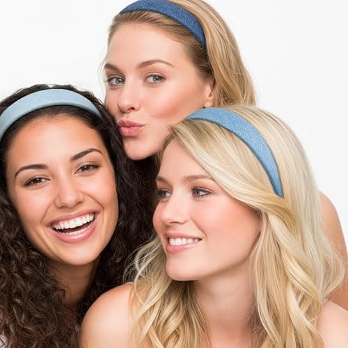 Huachi Headbands for Women Non Slip Trendy Denim Headbands for Women’s Hair 1 inch Wide Cute Headband for Girls, Vintage Head Bands Elastic Hair Bands Fashion Accessories for Women 4PCS thumbnail 4