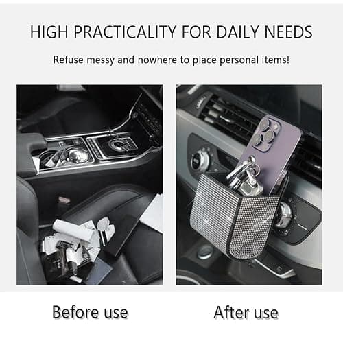 Salior Rhinestone Vent Storage Organizer, Leather Pocket, Bling Accessories for Women or Man, Multipurpose Sunglass and Coin Holder for Car Decorations, Black thumbnail 4