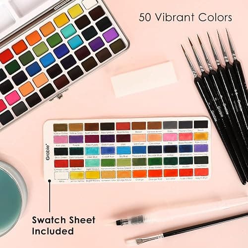 Grabie 50 Colors Watercolor Paint Set, Detail Paint Brush Included, Watercolor Paints, Painting Sets, Art Supplies for Painting, Travel Watercolor Set, Amateur Hobbyists thumbnail 3