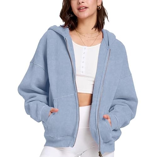 Dnzzs Womens Zip Up Hoodie Oversized Acid Wash Sweatshirts Heavyweight Fall Fashion Outfits Casual Jackets Winter Clothes - Image 1