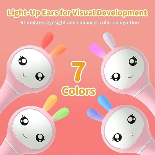 alilo Smarty Bunny Baby Rattle Musical Light Up Sensory Toys, Infants Newborns Baby Teething Toys 0-3-6-7-12 Months,1 Year Old boy/Girl Gifts 4 Music Modes and Color Recognition Function (Pink) thumbnail 9