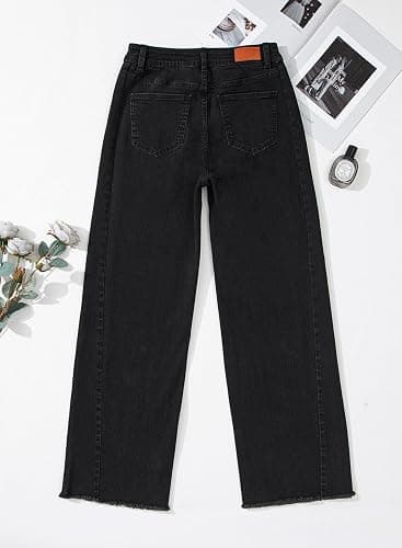 Sidefeel Women's Wide Leg Jeans High Waisted Stretchy Raw Hem Zimbaplatinum Denim Pants thumbnail 7