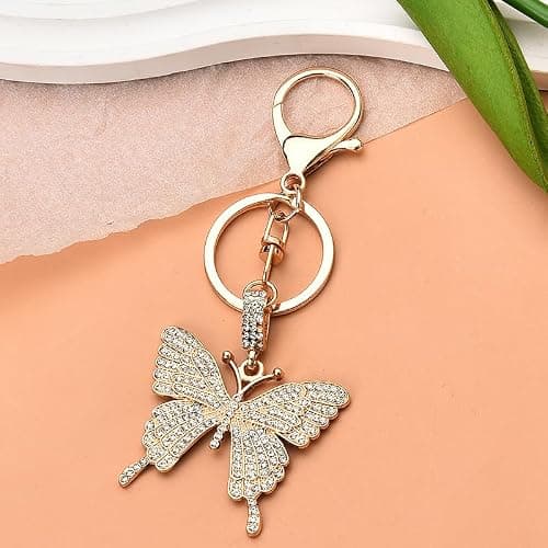 Glittering Rhinestone Butterfly Keychain for Women Butterfly Pendant Key Chains for Car Keys Purse Handbag Charm thumbnail 3