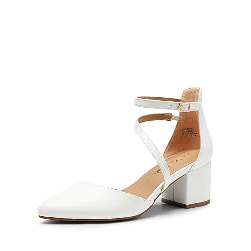DREAM PAIRS Women's Closed Pointed Toe Low Chunky Heels Pumps Ankle Strap Wedding Business Dressy Shoes - Image 1