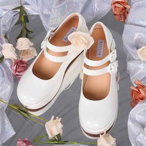 Accloris Platform Mary Jane Shoes Women Girls,Ankle Strap Round Toe Goth Chunky Uniform Dress Pumps Shoes Oxfords thumbnail 6