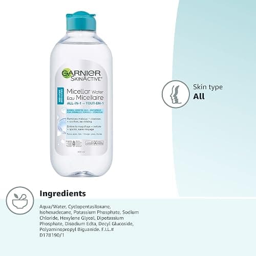 Garnier Micellar Water For Waterproof Makeup, Hydrating Facial Cleanser & Makeup Remover, Suitable for Sensitive Skin, Vegan, Cruelty Free, 13.5 Fl Oz (400mL), 1 Count thumbnail 17