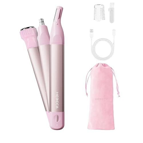 HEBECA Nose Hair Trimmer for Women 3in1 Facial Hair Removal Trimmer - Metal Body, Rechargeable, Waterproof, Portable - Nose, Ear, Eyebrow, Peach-Fuzz, Lips, Chin (Pink) thumbnail 9