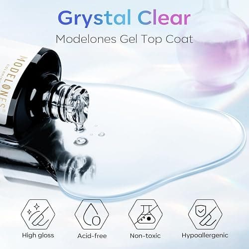 modelones Gel Top Coat, 2Pcs Clear Glossy Finish No Wipe Top Coat Winter Gel Nail Polish, Acrylic Nails Soak Off Nail Lamp Nail Art Home and Professional Manicure 10ML thumbnail 9